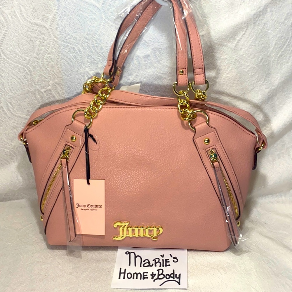 Juicy couture Woman hand bag purse large satchel Blush pink gold chain strap NWT